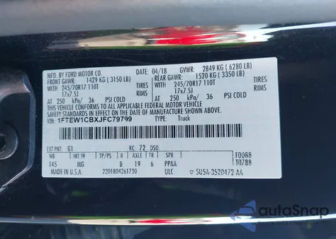 2018 Ford F-150 Xlt z USA, uszkodzony, nr VIN 1FTEW1CBXJFC79799